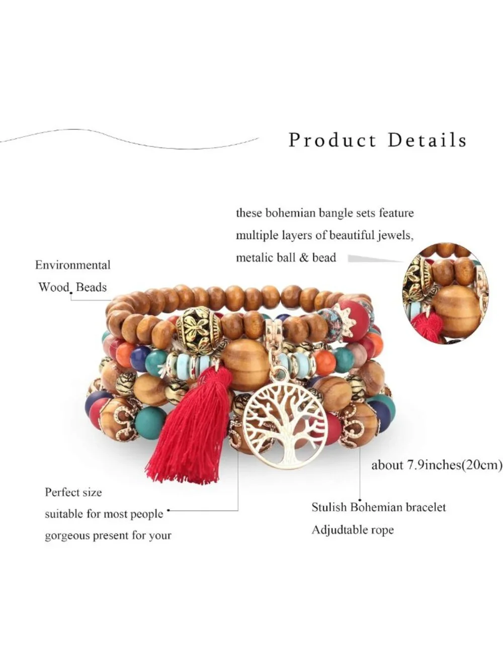 Bohemian Stackable Bead Bracelets Set for Women - Stretch Multilayered Jewelry